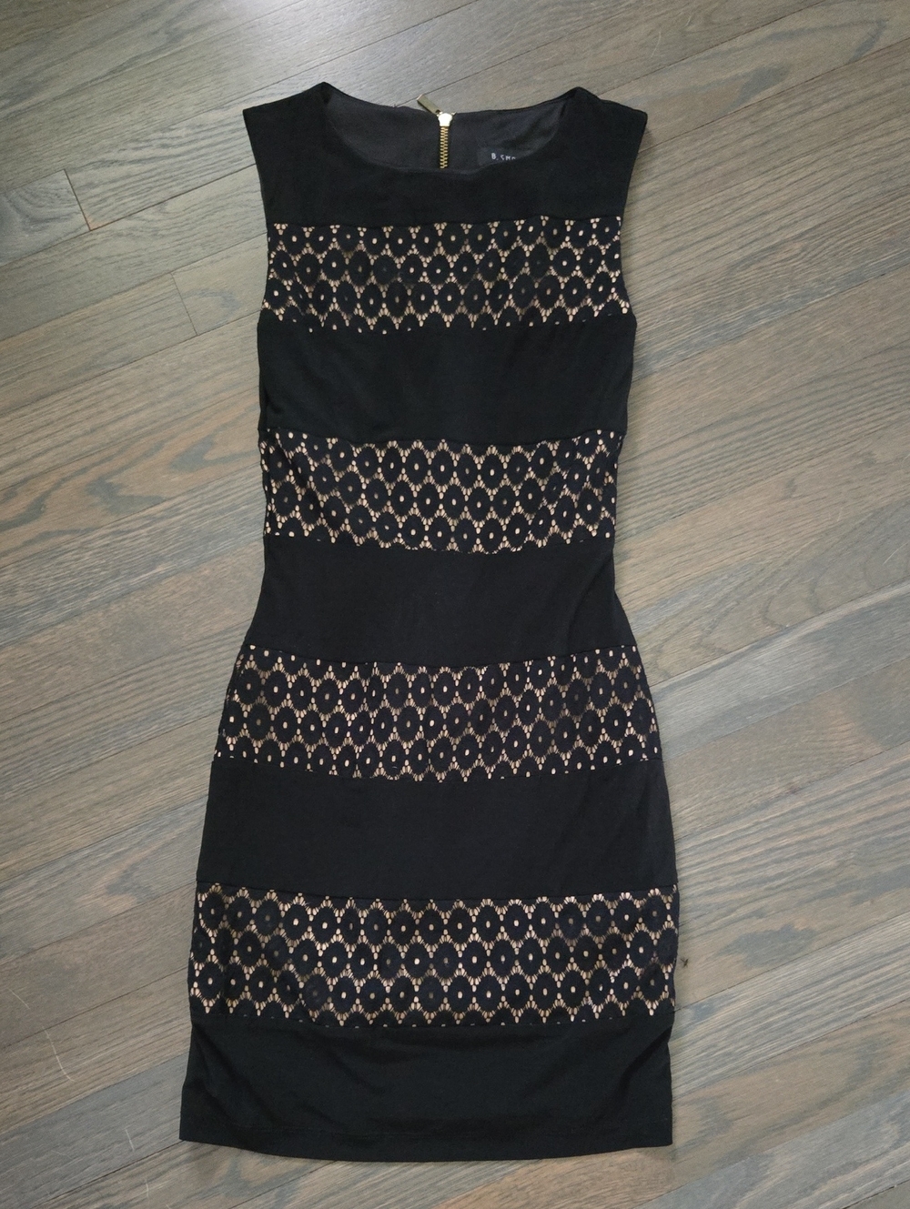 B. Smart Black Dress with Beige Lace Insets